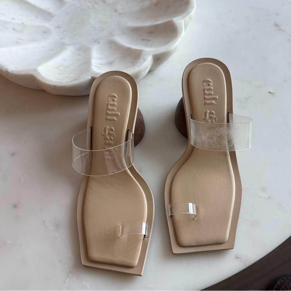SOLD - Cult Gaia Cream Mules with Wooden Heel - Picture 4 of 7
